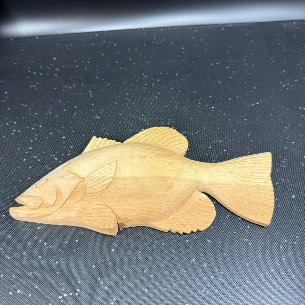 Vintage 1993 Thorsen Hand Carved Wood Fish Sculpture Folk Art Cabin Decor 8 inch